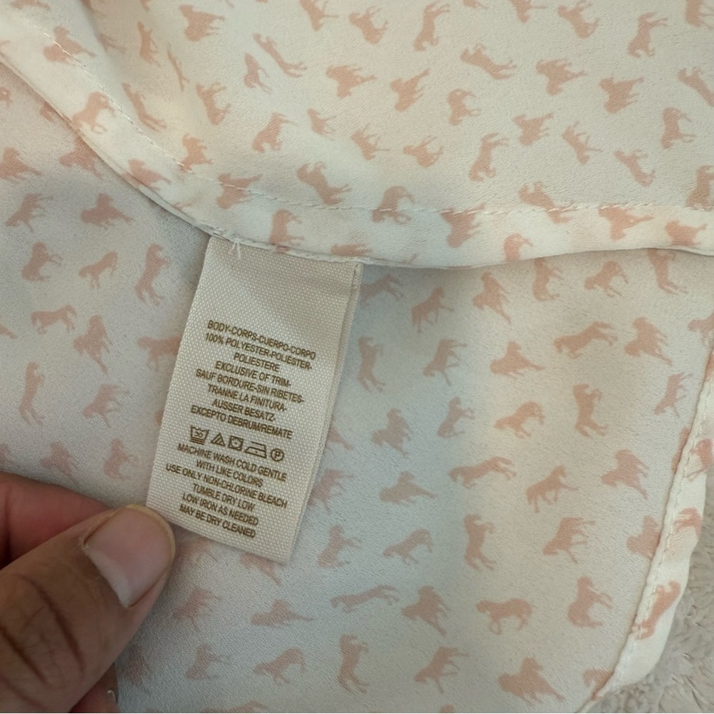 Free People White & Pink Horse Print Button Up Long Sleeve Sheer Blouse XS - Picture 7 of 10